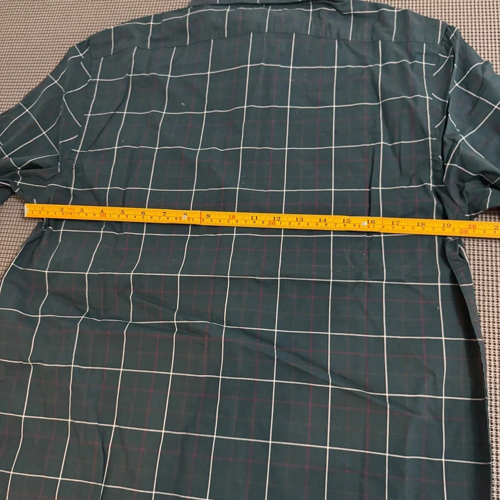 Banana Republic Slim Fit Untucked Green Windowpane Cotton Shirt Mens M NWT